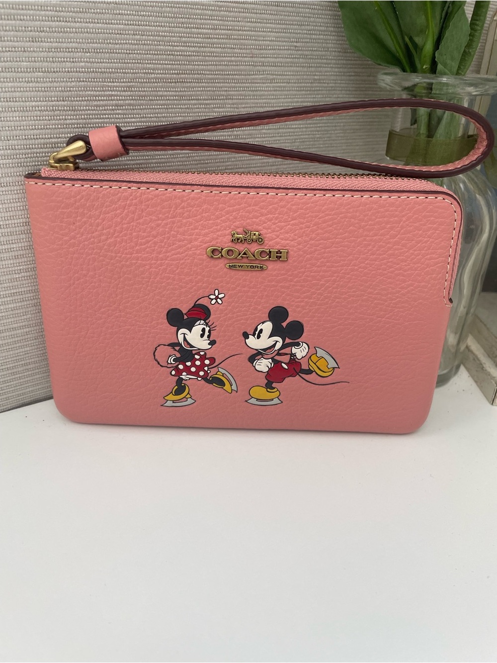 Coach Pink Disney Mickey & Minnie Leather Wristlet